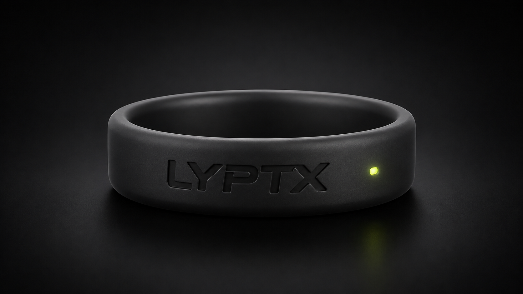 Flawless obsidian LYPTX Ring with embossed wordmark and illuminated status light